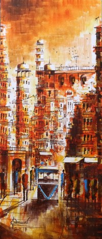 Dawood, 12 x 30 Inch, Acrylic on Canvas, Cityscape Painting, AC-DWD-003